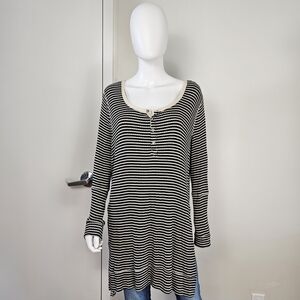 We The Free Striped Henley Tunic Black and Cream Sz L